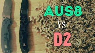 Edge Retention Test! AUS8 vs D2 - Ontario Rat 1 Steel Options Compared