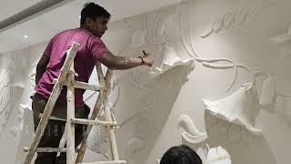 3D flower wall relief mural | plaster of Paris | how to make pop  best 3D wall relief mural art