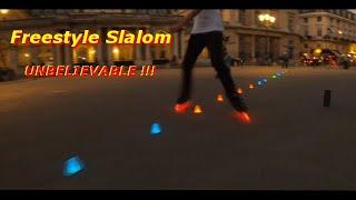 Roller Freestyle Slalom Paris at night at the Palais Royal