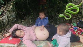 18 year old girl and her 2 children went to cut trees to build a tent.