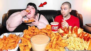 100 Raising Cane's Chicken Fingers With Hungry Fat Chick • MUKBANG