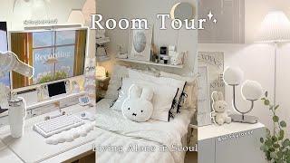 Room tour8평 원룸 오피스텔 룸투어, 데스크투어 | 몽글몽글 화이트 인테리어️ | 가벽을 활용한 집꾸미기