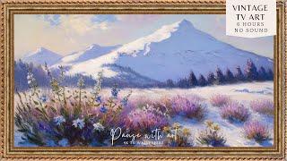 Vintage Frame TV Art Mountain with Wild Flowers | Snow Covered TV Wallpaper | Winter Screensaver