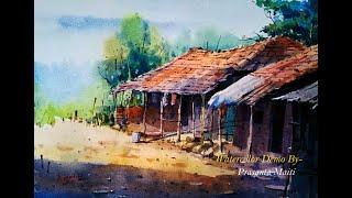 Watercolor village  painting demo by prasanta maiti | Landscape Painting.