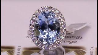 F1 H1553 | AQ6.17/D0.51 |  Oval Aquamarine with Round Brilliant Diamond Halo | Set in Platinum