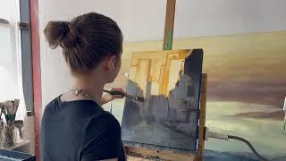 Painting Golden Hour in Downtown San Francisco | CItyscape oil painting process