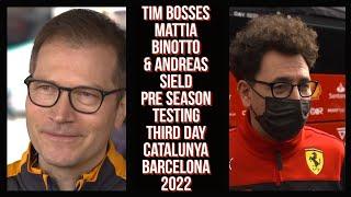 TIM BOSSES ANDREAS SIELD & MATTIE BINOTTO THIRD DAY PRE SEASON TESTING CATALUNYA SPAIN 2022