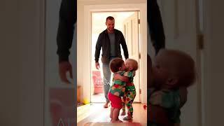 See  the cute way they welcome  dad #funny #family #dad #children #happiness #mom #home #work