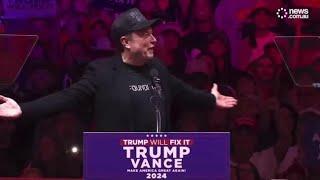 Crowd erupts as Elon Musk takes the stage during Trump rally in New York