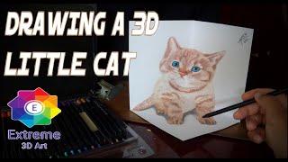 3D ART DESENHANDO UM GATO EM 3D | PERSPECTIVE TRICK 3D LITTLE KITTEN