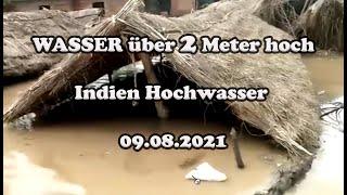 Eine schreckliche Flut traf Indien 09.08.2021. Flüsse über die Ufer. Fluten fegten über Städten