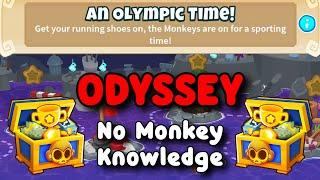 Odyssey Hard Mode | Free Hero + No Monkey Knowledge | BTD6 Tutorial | An Olympic Time!