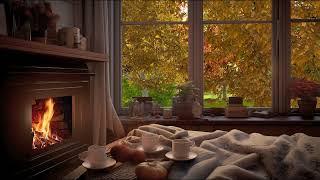 Cozy Autumn Ambience with Piano Music & Fireplace Crackling Sounds