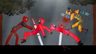 Deadpool and Wolverine vs Pink Soldiers on Spike Map in People Playground