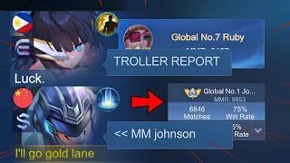 I PRETEND TROLL in SOLO RANK!!THEN SHOWED MY NO.1 GLOBAL BADGE..