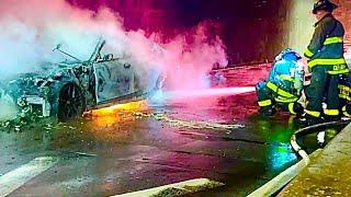 FDNY BOX 0735 ~ FDNY OPERATING FOR STUBBORN HYBRID CAR FIRE AT THE MIDTOWN TUNNEL ON E. 38TH STREET.