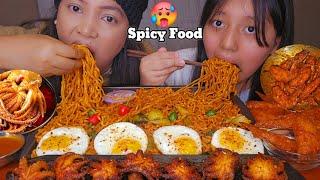 Super Spicy Chicken Wings/2X Noodles With Dallekhursani/Spicy Runny Eggs/First Time Eating Octopus 