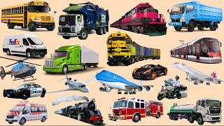 Train, Car, Truck, Airplane, Bus, Excavator, Police Car, Ambulane | Learn English with Vehicle Names