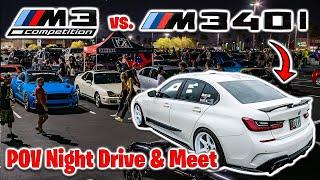 M340i POV Night Drive vs. F80 M3, Lamborghini, GTR, Midnight Car Meet