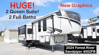 HUGE 2 Bedroom 2 FULL Bath RV! 2024 Forest River Sandpiper 4002FB