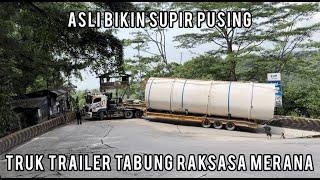 Asli Bikin Supir Pusing, Truk Trailer Muatan Tabung Raksasa Merana di Sitinjau Lauik