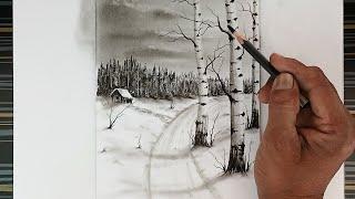 How to draw birch trees landscape by pencil/ Drawing for beginners/