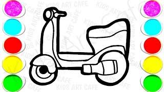 Easy Vespa Drawing, Painting and Coloring for Kids & Toddlers | How to Draw Easy Vespa,kidsartcafe,4