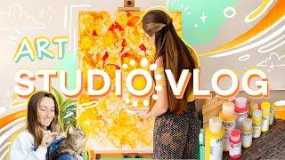 STUDIO VLOG STARTED A HUGE PAINTING, SKETCHBOOK + PACKING ORDERS (A PRODUCTIVE DAY)