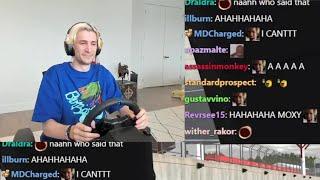 Moxy Dies Laughing in xQc's ears for 5 Minutes reading Chat Jokes about him Driving