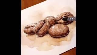 [펜드로잉, 수채화] 커피 원두콩 그리기 / Draw coffee beans