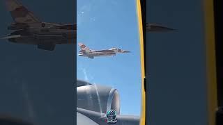 A Royal Moroccan F-16 connects mid-air with a U.S. KC-135 Stratotanker during