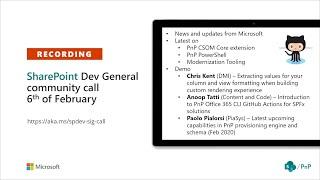 SharePoint PnP – General SharePoint Dev SIG community call – 6th of February 2020