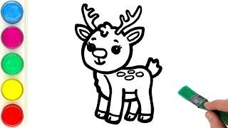 Baby Reindeer Drawing, Painting, Coloring for Kids, Toddlers | Learn to Draw Holiday Drawings