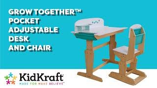 Grow Together™ Pocket Adjustable Desk with Hutch and Chair - Natural | KidKraft Wooden Furniture