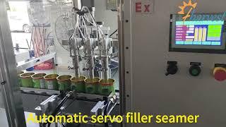 Explosion-proof automatic servo 3 heads filling machine, auto bottom tin lid seaming machine