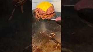 QUADRUPLE OKLAHOMA FRIED ONION MASH BURGER from Mashed Burgers in Hoboken, NJ!  #DEVOURPOWER