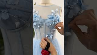 Making a corset illusion sleeveless 3D floral prom dress #fashion #sewing #wedding #gown #dress