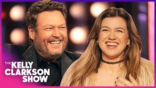 Kelly Clarkson & Blake Shelton Try To Keep It Professional During Hilarious Interview