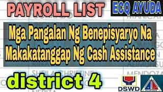 Payroll list ng AYUDA ECQ / Mga Names Ng Benepisyaryo /Masterlist / NCR district 4 qc