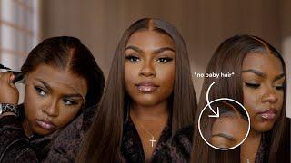 BUSSDOWN MIDDLE PART + NO BABY HAIRS STEP BY STEP INSTALL | 13X4 CHOCOLATE BROWN WIG ALIPEARL HAIR