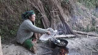 Nepali village ||Cooking meat and vegetables in the village