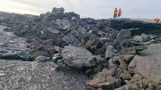 Inside the lava channel in Geldingadalur valley, Iceland. 4K