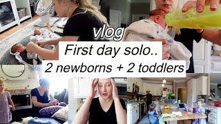 first day alone with newborns // twin mom first day solo