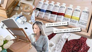 Cozy Craft Day! Trying NEW hobbies & things to do when you're bored | Sewing & Painting