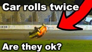 Car ROLLS twice | Driver ok? | FIRE - Victory Raceway - Saturday Night Heroes