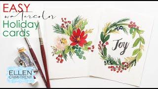 How to Paint Easy Holiday Christmas Cards/ Step by Step tutorial