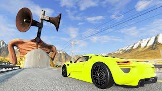 Epic Escape From The Siren Head | Porsche Car VS Giant Bulge | Horror BeamNG.Drive | Beamax