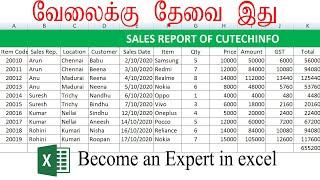 sales report of cutechinfo using excel in tamil