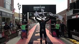 Colin Cook 2022 IRONMAN 70.3 Timberman Finish - First across the line