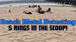 Beach Metal Detecting | 5 Rings In The Scoop !